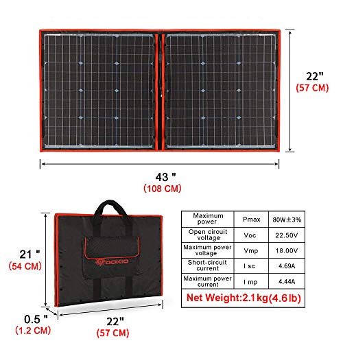 DOKIO W Kit Panneau Solaire Pliable Portable Monocristallin Avec Ports USB Pour Plein Air